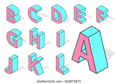 Isometric alphabet font isolated vector.