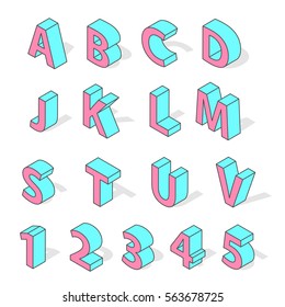 Isometric alphabet font isolated vector.