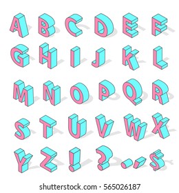 Isometric alphabet font isolated vector. Old school style alphabetical design elements grunge retro design