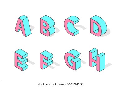 Isometric alphabet font isolated vector.
