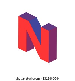 Isometric alphabet font N. 3d effect letters, numbers and symbols. Stock vector typeface for any typography design.