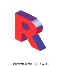 Isometric alphabet font R. 3d effect letters, numbers and symbols. Stock vector typeface for any typography design.