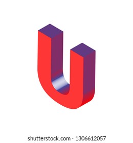 Isometric alphabet font U. 3d effect letters, numbers and symbols. Stock vector typeface for any typography design.