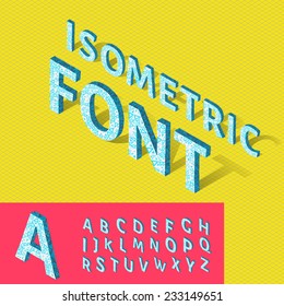 Isometric alphabet and grid, font with geometric pattern. Vector illustration for your artwork, posters, banners.