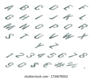 Isometric alphabet letters deep holes 3d vector illustration