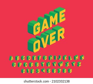 Isometric alphabet with numbers. Vector volumetric font for your design.
