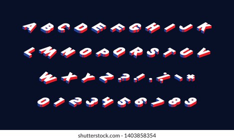 isometric alphabet on dark background. trendy vintage vector capital letters, numbers and signs easy to edit and customize. eps 10