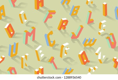 Isometric alphabet vector abc seamless pattern background