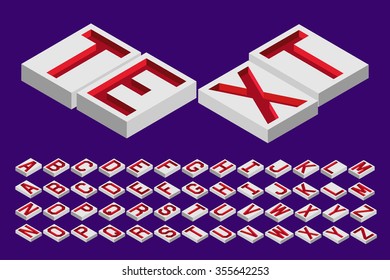 Isometric alphabet vector font. Engraved letters a perspective view from above.