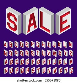 Isometric alphabet vector font. Engraved letters isometric.