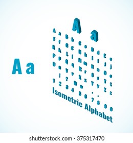 Isometric alphabet vector font. Isometric small and capital letters, numbers and symbols. Three-Dimensional stock vector typography for headlines, posters etc.