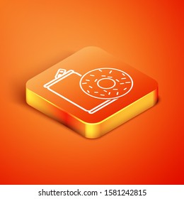 Isometric Aluminum can soda and donut icon isolated on orange background. Fast food symbol.  Vector Illustration