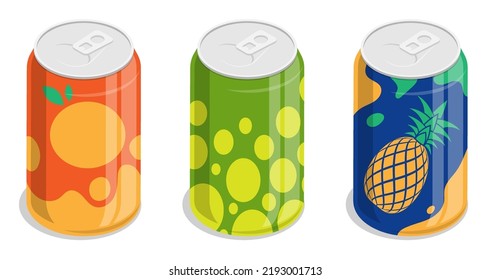 lata isométrica de aluminio con refrescos. Almacenando cócteles y refrescos en frasco. 3.d vector aislado en fondo blanco