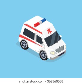 Isometric ambulance car. 3D isometric top view ambulance car transport. Ambulance emergency medical evacuation 3D car. Flat 3d isometric high quality city service ambulance car. Ambulance car isolated