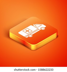 Isometric Ambulance and emergency car icon isolated on orange background. Ambulance vehicle medical evacuation.  Vector Illustration