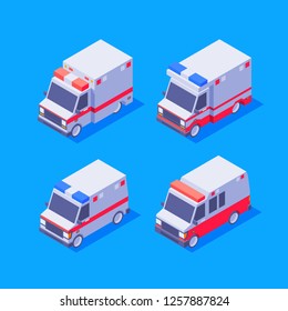 Isometric Ambulance Set. Vector Illustration Assets