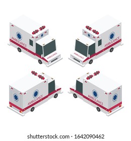 Isometric ambulance set vector illustration isolated on white background
