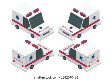 Isometric ambulance set vector illustration isolated on white background