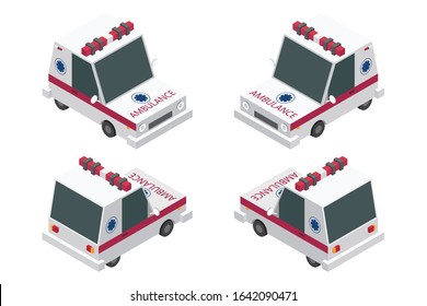 Isometric ambulance set vector illustration isolated on white background