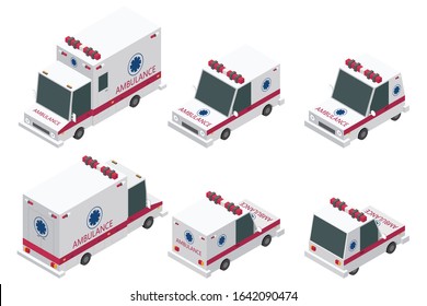 Isometric ambulance set vector illustration isolated on white background