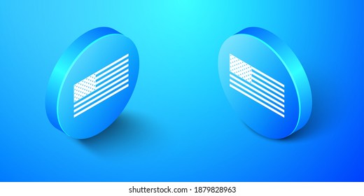 Isometric American flag icon isolated on blue background. Flag of USA. Blue circle button. Vector.