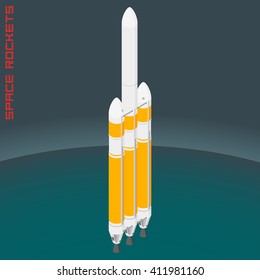 Isometric american space heavy rocket