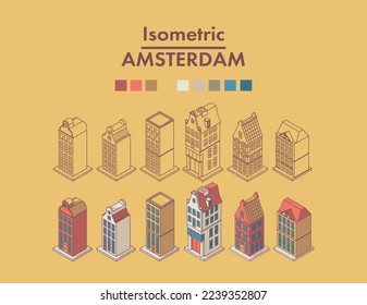 Isometric Amsterdam city poster and pattern