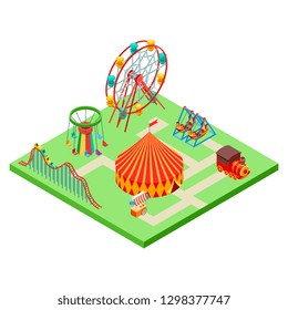 Isometric amusement park vector illustration isolated on white