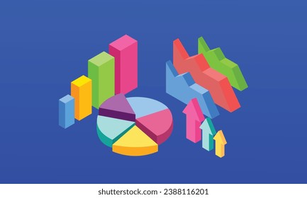Isometric analysis data 3D Pie Chart. Pie Graph, Infrared and Pie Charts, Marketing, Reports.on blue background.3D design.isometric vector design Illustration.