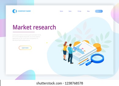 Isometric Analysis data and Investment. Stack of documents with an official stamp and pencils in a glass. Creative landing page design template.