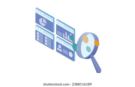 Isometric Analyze desarrollo de negocio y gestión de incidentes.sobre fondo blanco.Diseño 3D.diseño vectorial isométrico Ilustración.