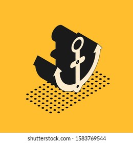 Isometric Anchor icon isolated on yellow background.  Vector Illustration