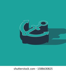 Isometric Anchor icon isolated on green background.  Vector Illustration