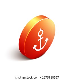 Isometric Anchor icon isolated on white background. Orange circle button. Vector Illustration