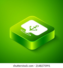 Icono de ancla isométrica aislado en fondo verde. Botón cuadrado verde. Vector