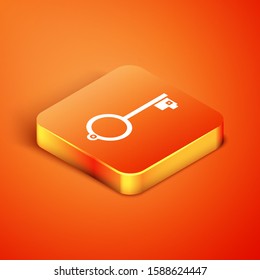 Isometric Ancient key for game icon isolated on orange background.  Vector Illustration
