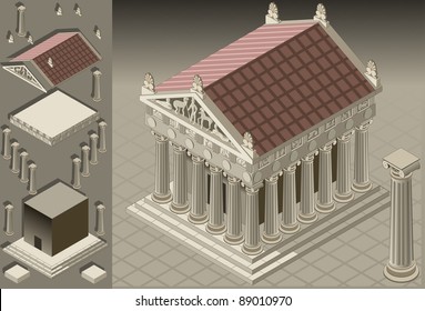 Isometric Ancient Roman Pantheon Temple Column Building Rome Tiles Online Strategic Development. Isometric Flat 3D Roman Column Building Set. Game Rome Caesar Isometric Vector Temple Ancient Empire