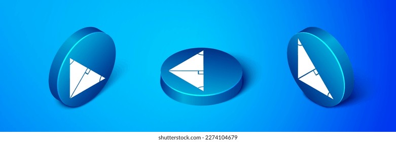 Isometric Angle bisector of a triangle icon isolated on blue background. Blue circle button. Vector