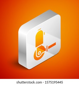 Isometric Angle grinder icon isolated on orange background. Silver square button. Vector Illustration