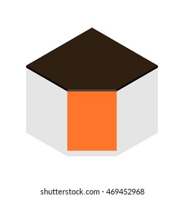 Isometric angular cupboard with one door. Kitchen cabinet in a modern style, isolated on white background. Vector illustration