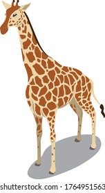 Isometric animals in 3D design illustration. Zoo vector giraffe