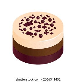 Isometric anniversary cake composition with isolated image of sweet cake with choco topping vector illustration