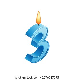 Isometric anniversary numbers composition with isolated image of candle with three digit shape vector illustration