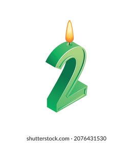 Composición de números de aniversario isométricos con imagen aislada de vela con forma de dos dígitos ilustración vectorial