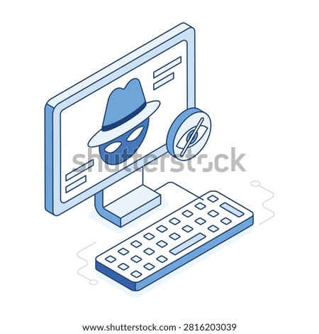 Isometric anonymous browser user wearing a hat and glasses for private browsing.
