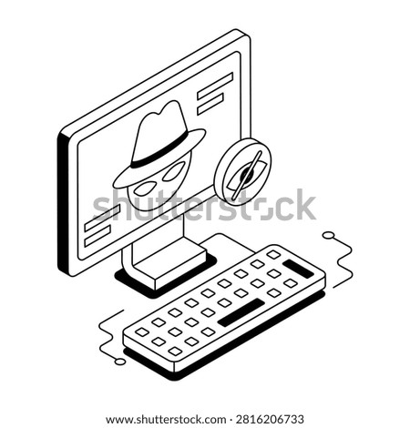 Isometric anonymous browser user wearing a hat and glasses for private browsing.
