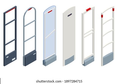 Isometric Anti Theft System. Eas Anti-theft Sensor Gate. Anti Theft Gates for Indoor. Preventing shoplifting scanner gate. Customer shopping store Monitoring management checkout