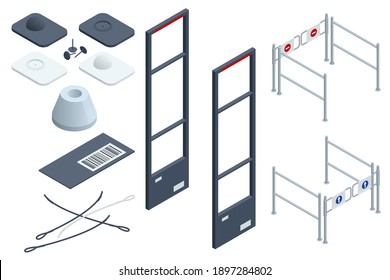 Isometric Anti Theft System. Eas Anti-theft Sensor Gate. Anti Theft Gates for Indoor. Preventing shoplifting scanner gate. Customer shopping store Monitoring management checkout