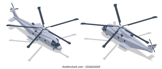 Isometric Anti-submarine warfare, medium-lift transport, search and rescue and utility helicopter Merlin. Military Aviation