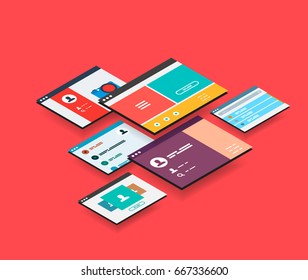 Isometric app concept, vector modern 3d semi flat design